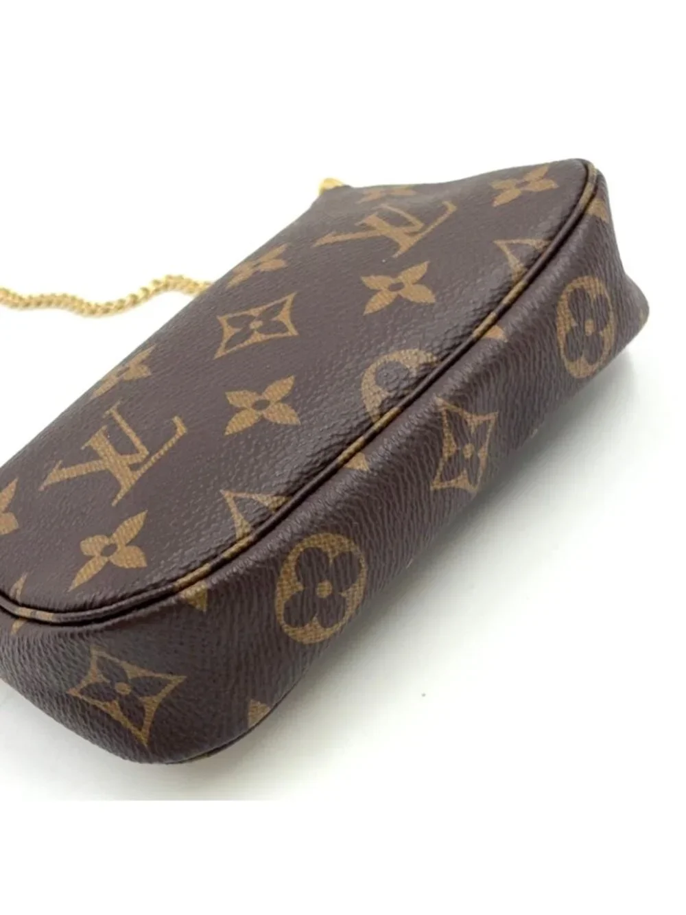 Louis Vuitton Mini Pochette Accessoires Monogram Leather Brown Handbag Gold